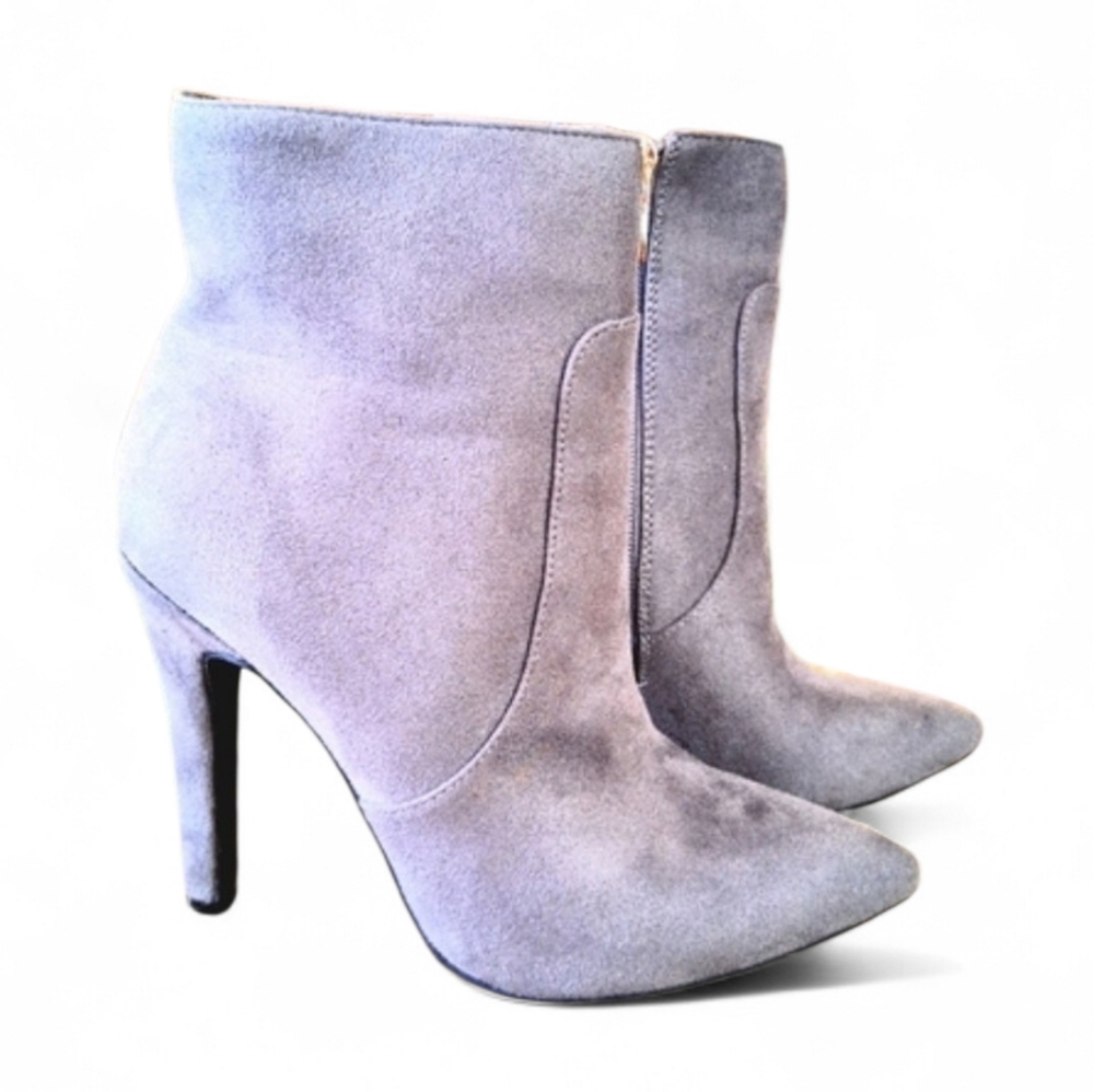 Idifu Grey Suede Vivian Classic Ankle Stiletto Boots Size 5